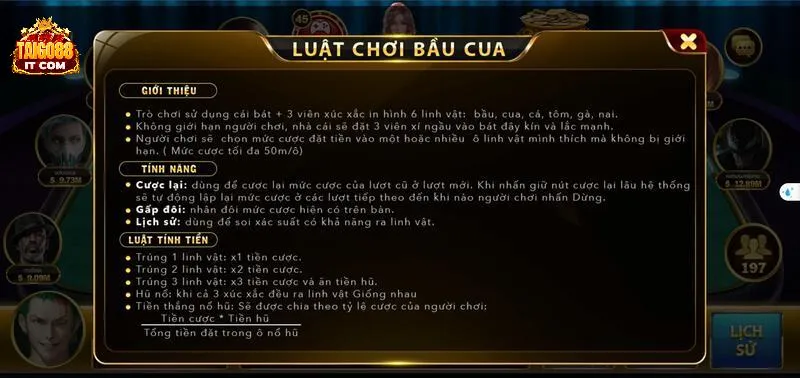 Chi tiết quy định về luật chơi trong game bầu cua