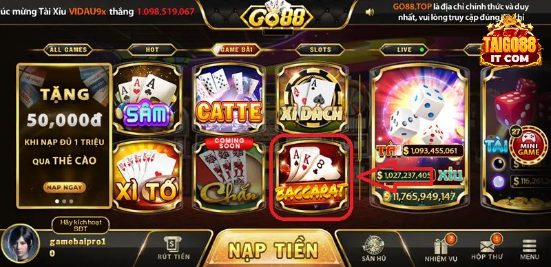 Chọn ngay biểu tượng baccarat tại sảnh game bài