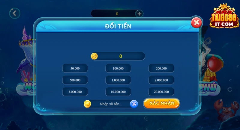 Đổi tiền thành xu để nạp đạn cho game bắn cá