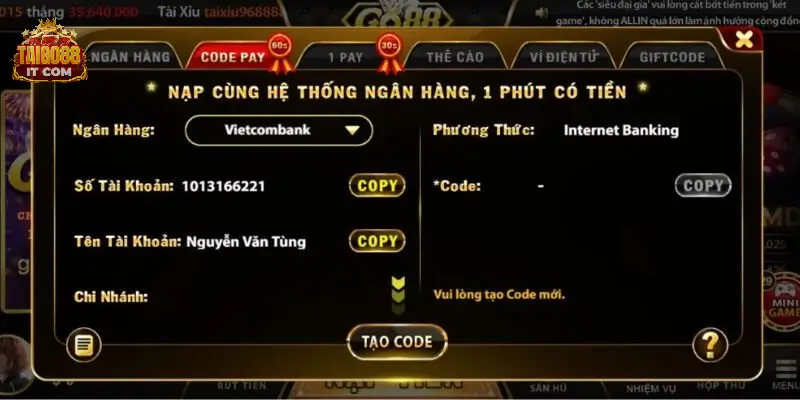 Nạp tiền nhanh là có liền trong tài khoản